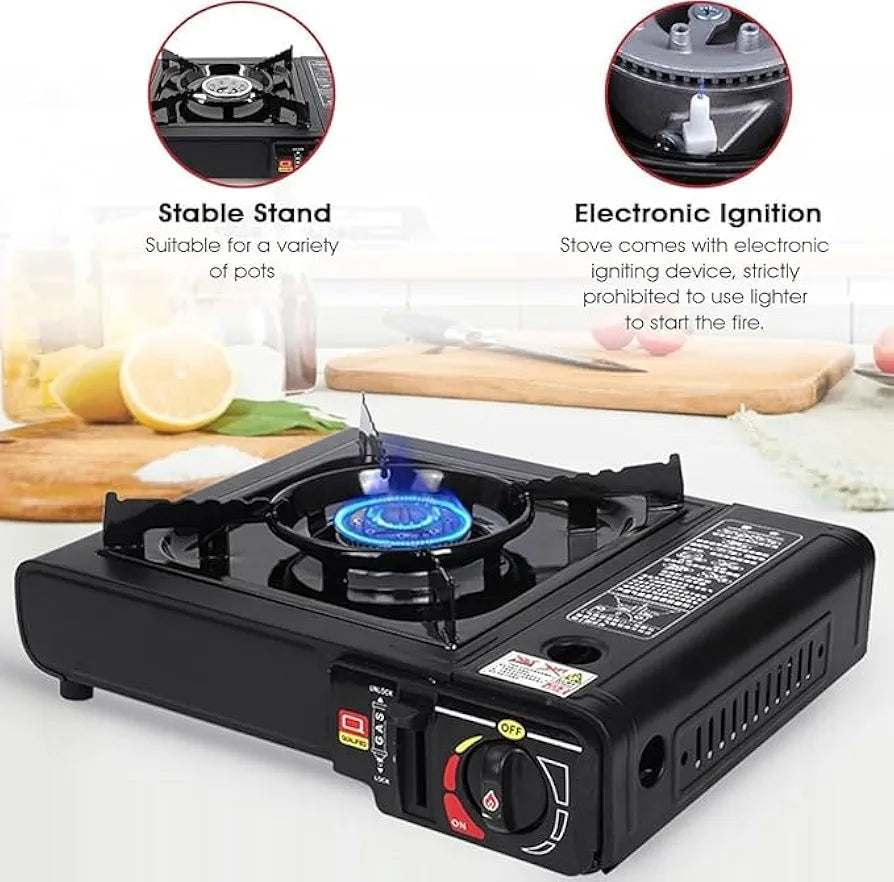 Camping Portable Gas Stove Use With Dual Mode LPG Cylinder And Butane Gas Can,gas Chulha For Outdoor Travel Stove, tracking (Black)