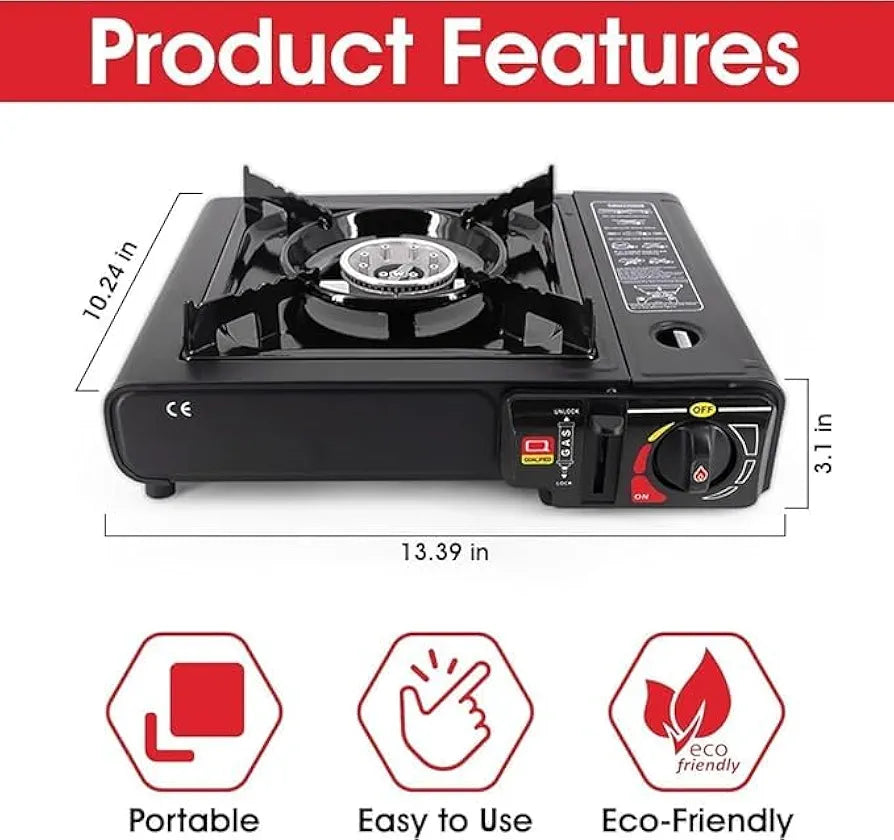 Camping Portable Gas Stove Use With Dual Mode LPG Cylinder And Butane Gas Can,gas Chulha For Outdoor Travel Stove, tracking (Black)