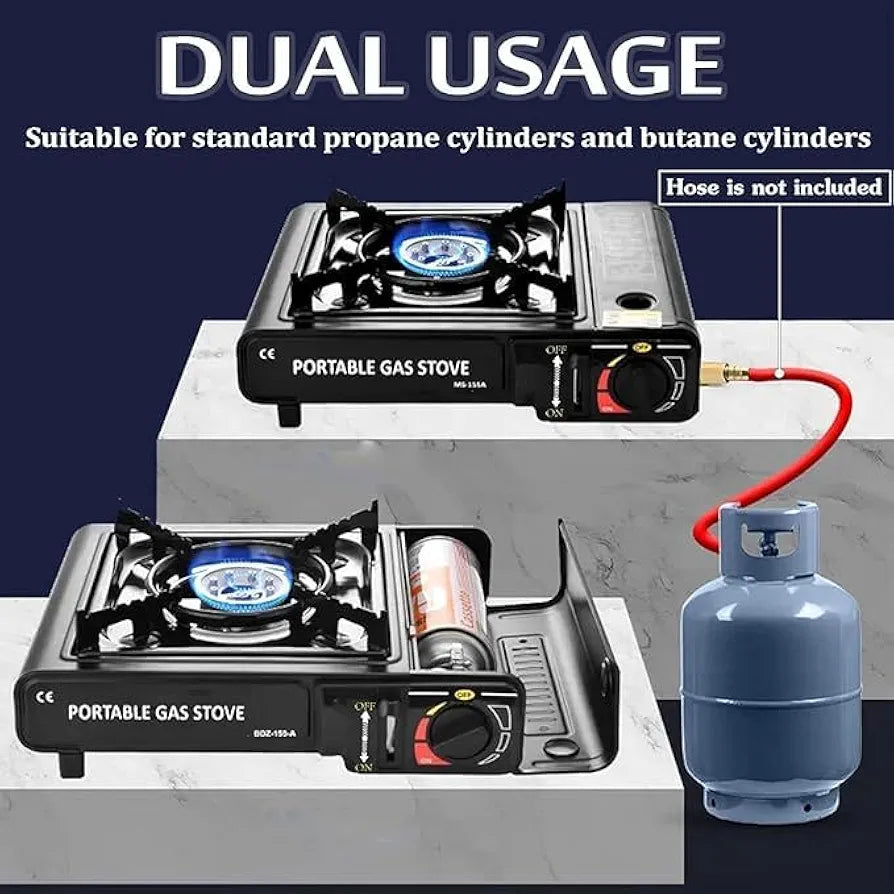 Camping Portable Gas Stove Use With Dual Mode LPG Cylinder And Butane Gas Can,gas Chulha For Outdoor Travel Stove, tracking (Black)