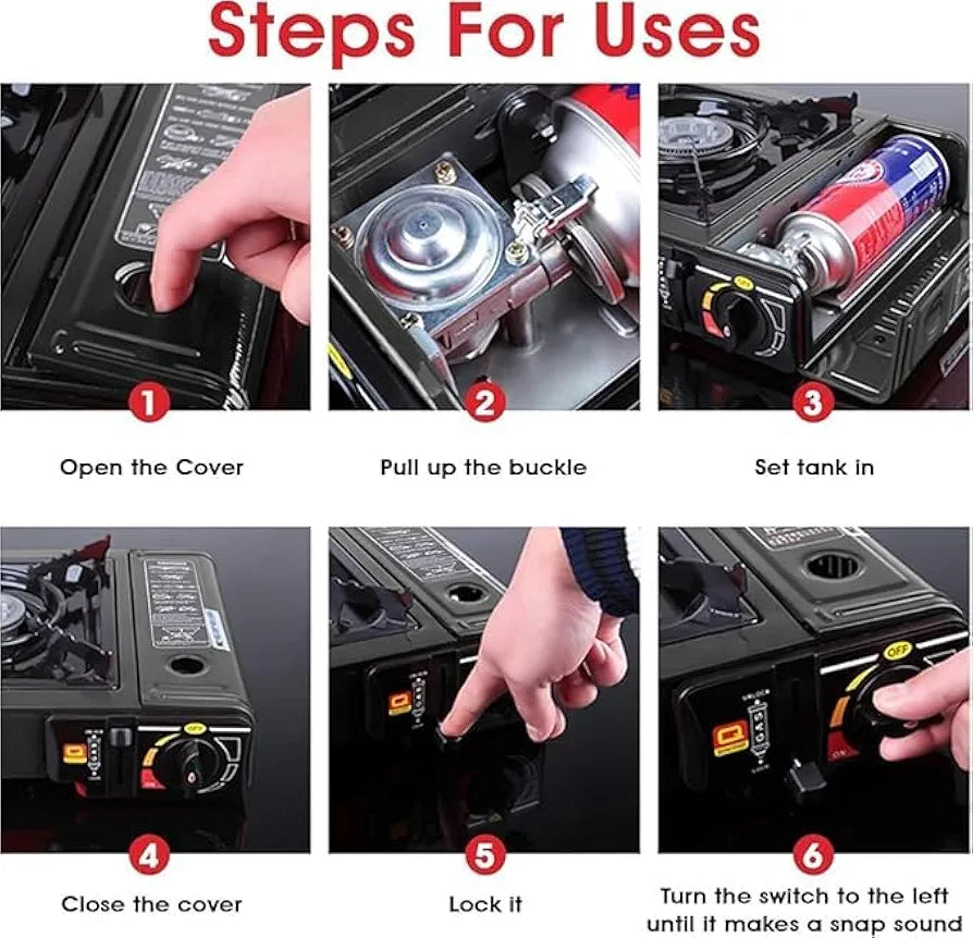 Camping Portable Gas Stove Use With Dual Mode LPG Cylinder And Butane Gas Can,gas Chulha For Outdoor Travel Stove, tracking (Black)