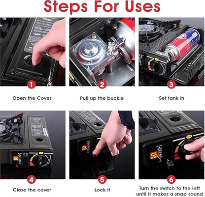 Camping Portable Gas Stove Use With Dual Mode LPG Cylinder And Butane Gas Can,gas Chulha For Outdoor Travel Stove, tracking (Black)