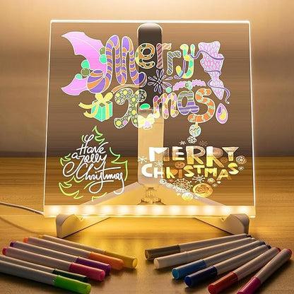 3D Acrylic LED Message Board, LED Message Board with Pen, led Writing Board, Acrylic Dry Erase Board with 12 Pen & tripod Stand for Note/Message - 15 x 15 cm (small size)