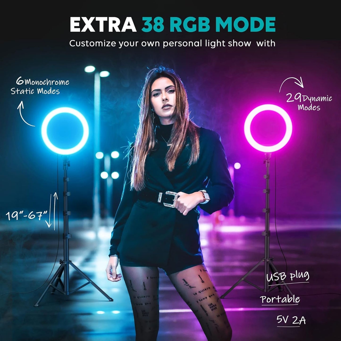 LED RGB Selfie Professional Ringlight for YouTube Reels, Makeup Photography, Video Making, Blogging Recording with Brightness Levels. (10 Inch RGB Ringlight Without Tripod)