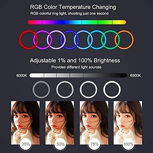 10" inch RGB  Ring Light with 7 F. Tripod Stand for Video Shooting Professional Studio Light with Tripod ringlight Photography YouTube ringlight  Vloging kit .