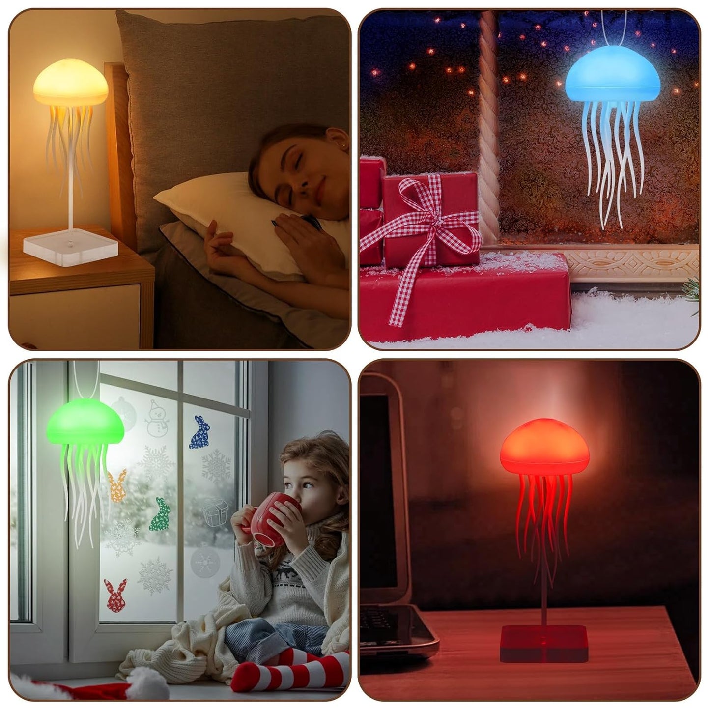 Jellyfish Lamp, Voice Control Jellyfish Lamp with Dancing Legs, RGB Gradient Jellyfish Bedside Lamp, Rechargeable Jellyfish Table Lamp with Touch Sensor, Christmas Gifts (Hanging + Base)
