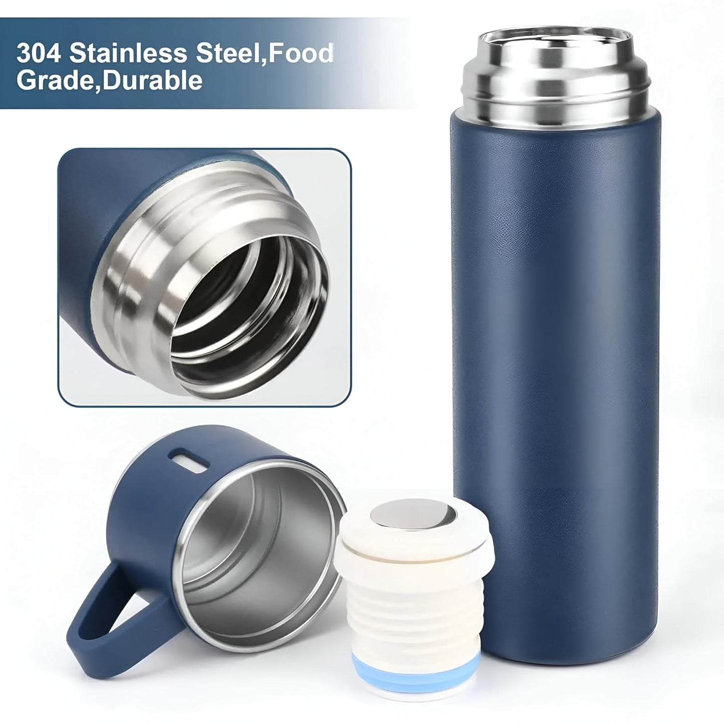 Vacuum Insulated Flask Set with 2 Cups – Keep Drinks Hot or Cold for 24 Hours, Ideal for Coffee, Tea, Milk, with Leak-Proof Design and Portable Travel-Friendly Build (Multicolour)