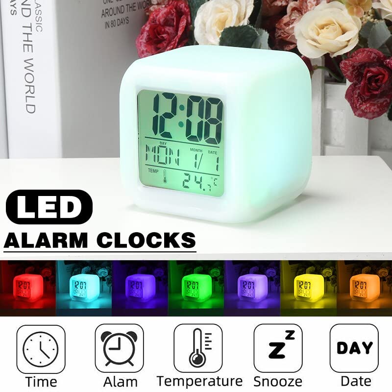 7 Colour Changing Clock Plastic Automatic 7 Colour Changing Digital LED Alarm Clock with Date, Time, Temperature