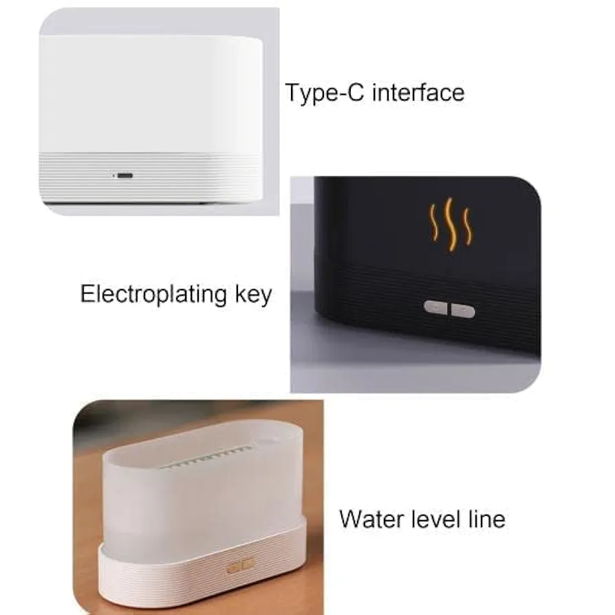 Plastic Flame Diffuser Humidifier-Auto Off 180Ml Essential Oil Diffuser-2 Modes Brightness Aroma Humidifier with Fire Flame Effect for Home, Office, Spa, Gym (Black) - Image 7