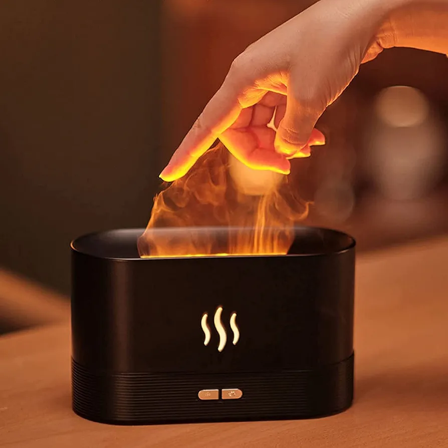 Plastic Flame Diffuser Humidifier-Auto Off 180Ml Essential Oil Diffuser-2 Modes Brightness Aroma Humidifier with Fire Flame Effect for Home, Office, Spa, Gym (Black)