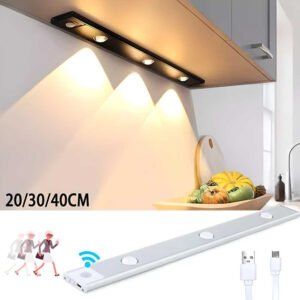 PIR Motion Sensor LED Under Cabinet Lamp Dimmable Rechargeable Night Light Stairs Closet Room Aisle Tube Bar Detector Bulb (40)cm