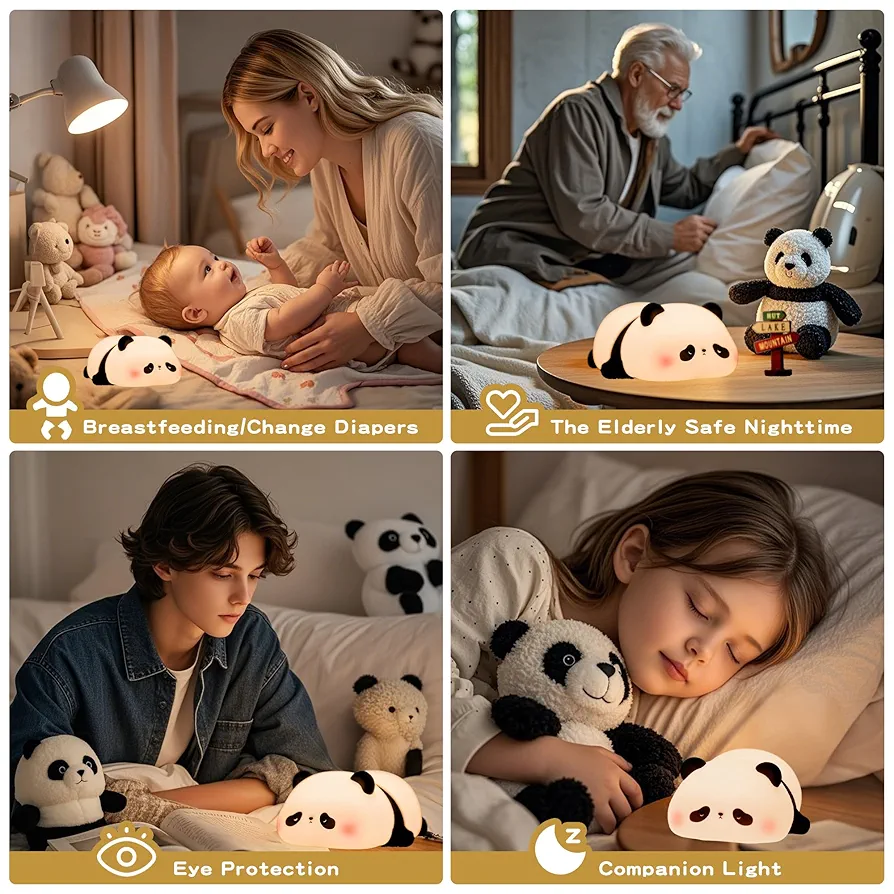 Lying Flat Panda Night Light,Cute Silicone Nursery Nightlight,Dimmable Led Panda Lamp,Light up for Kids Great Gift, - Image 9